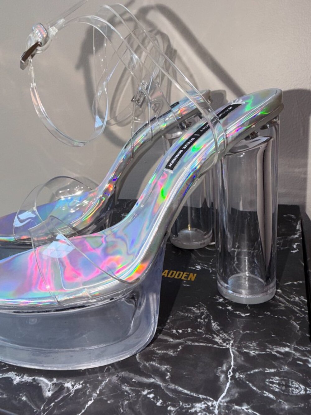 NEW Steve Madden x Jessica Rich Holographic Clear Platform Heels- US 7 - Picture 9 of 10